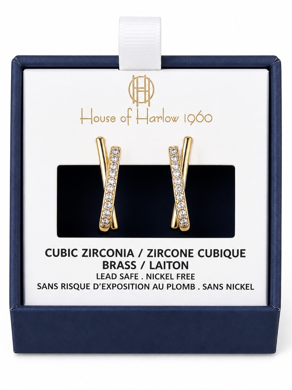 House of Harlow 1960 Gold Pavé Crisscross Bar Earrings